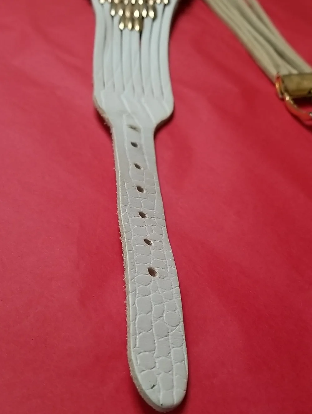 White Leather Belt Small Gold Spacers Brown Beads